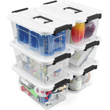 NUMIFUN Plastic Storage Bins with Lids 6 Pack Storage Organizer, 7 Quart Stackable Storage Bins with Buckle Lids and Handle easy for Home Office Pant