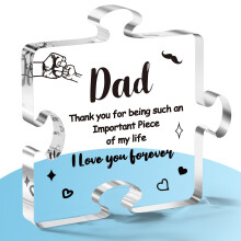 Linkax Father Day Gift for Dad Grandad Step Daddy from Daughter Son Wife- Puzzle Shaped Acrylic Plaques Home Decorations, Dad Husband Boyfriend Birth