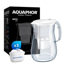 AQUAPHOR Water filter jug Onyx White incl. 3 MAXFOR+ filters I Table top 4.2l Capacity I Reduces Limescale Chlorine, Microplastics and PFAS I Perfect
