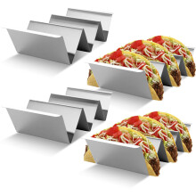 ASelected Taco Holder 4 Pack Stainless Steel Taco Stand Rack with Handles 21x10x5CM Tortilla Holder Taco Tray Holds Up to 3 Tacos Suitable for Home a