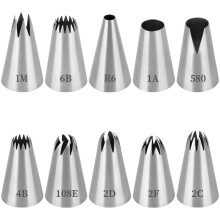 Bomtop 10 Pack Large Piping Tips, Professional Piping Nozzles Set, Reusable Seamless Stainless Steel Icing Nozzles Piping Tip Set for Cupcakes Cookie
