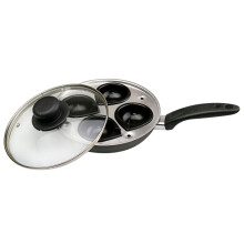 Easy Shopping 4 Cup Egg Poacher Pan Non Stick Egg Poaching Pan Aluminium Poached Egg Maker, 20cm with Glass Lid and Grip Black Handle
