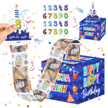ZAOHUI Happy Birthday Money Box Cash Gift Pull, Surprise Money Gift Box with DIY Stickers for Any Age, Money Gift Ideas for Pull Out Cash with 50pcs