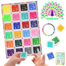 DazSpirit 24 Colours Ink Pads Set, Fingerprint Ink Pads for Stamping DIY, Non-Toxic Rainbow Ink Pad for Imagination, Scrapbooking, Card Making, Art,