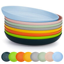 Berglander 9 Inch Plastic Deep Dinner Plates Set of 8 Colors, Reusable and Sturdy Unbreakable Dishes Set for Pasta Bowls,Ramen,Drop Resistant, BPA Fr