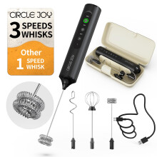 CIRCLE JOY Electric Milk Frother with 3 Detachable Whisks, Rechargeable Speed Control Coffee Frother Wand with Storage Box, Portable Drink Mixer Foam