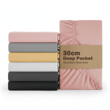 Rehan & Co Double Fitted Sheet Blush Pink Deep Pocket 12 Inch (30 Cm) Bed Sheets Super Soft 100% Brushed Microfiber Deep Fitted Sheets (137x190cm)