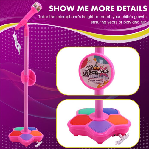 Kids Microphone with Light Stand Toy,Height-Adjustable Microphone,Brain-Training Educational Toys Birthday Gift 2