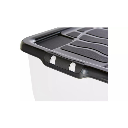 Strata Strata 4 x 30 Litres Curve Plastic Stackable Storage Box & Lid with clip-on lids, Multi storage box for home and office storage solution - Clear/Blac 2