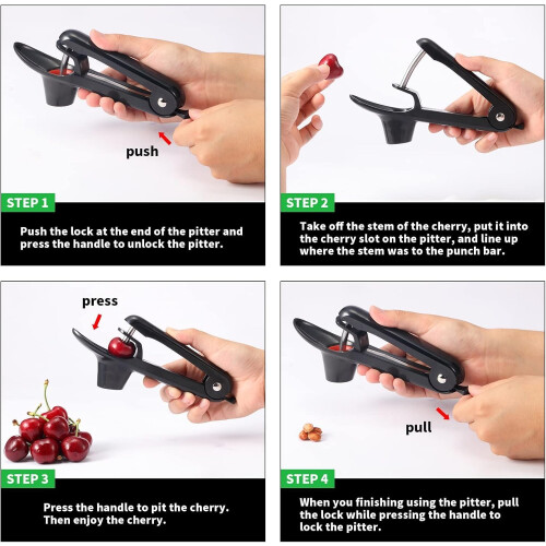 Cherry and Olive Pitter Tool - Fruit Stone Remover (Black) 1