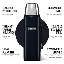 Thermos - Stainless King Midnight Blue Travel Flask (1.2L) Premium Leak Proof Insulated Tea & Coffee Flask, Hot & Cold Drinks, Built-in Cup, Twist-Po