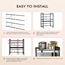 Multibao Expandable Microwave Rack Shelf, 3 Tier oven Rack Stand Storage Holder Kitchen Corner Shelf Desktop Printer Shelf Rack, Bakers Rack (Black)