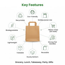 Brown Kraft Paper Bags with Handles – 50 Large Recyclable Biodegradable SOS Carrier Bag (12" x 10" x 5.5") | Eco-Friendly, Strong Takeaway, Grocery,