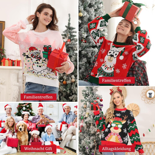 Damen-Weihnachtspullover Strick Weich Warm Gemustert Winter Rot L — weihnachtspullover damen, loveternal pullover, roter strickpullover 1