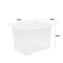 Wham Pack of 2 Crystal Storage Boxes with Lids, Plastic, 80L, Clear, 80L, Made in UK, Rectangular Storage Boxes 60 x 40 x 42cm