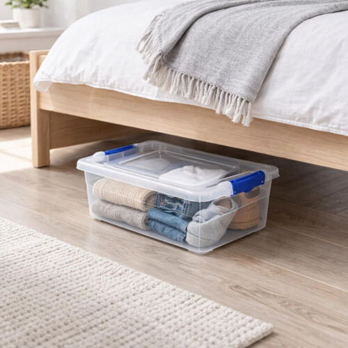 STASH’D STORAGE 32L, 50L, or 80L Storage Boxes with Lids - Stackable Clear Plastic Boxes with Clip-Lock Lid - Durable & Multipurpose Storage Box for 1