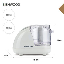 Kenwood Mini Chopper, 0.35 Litre Dishwasher Safe Bowl, 2 Speeds, Rubber Feet for Food Chopper Stability, 300 W, CH180B, Assorted
