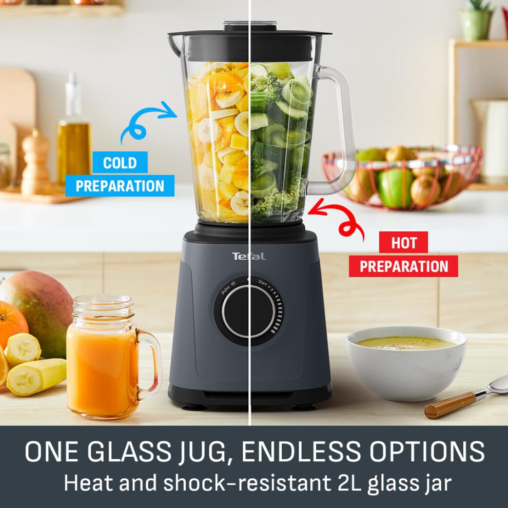 Tefal Perfectmix High-Speed Blender, 1200W, 2L Glass Jug, Powelix Technology, Removable Blades, Ideal For Smoothies, Soups, Sauces & Dips, Grey, Bl77