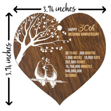 30th Wedding Anniversary Wooden Heart Plaque, Dark Wood Sign Keepsake, Celebrate Pearl Anniversary Wife Husband Boyfriend Girlfriend, Plaque with Quo