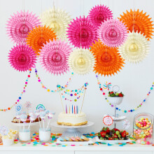 BestoFun 12PCS Paper Fans Hot Pink and Orange Party Decorations Tissue Paper Flowers Decorations for Girl Groovy Birthday Baby Shower Wedding Bachelo