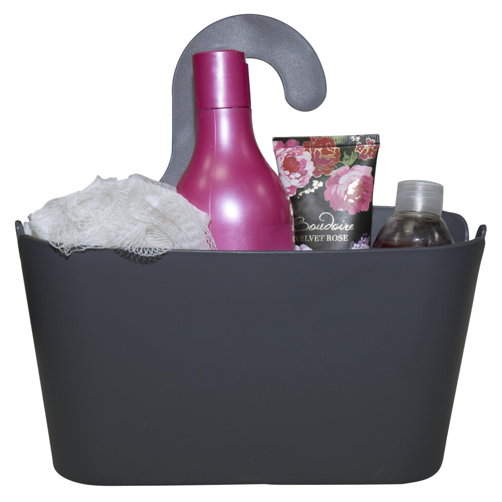 Croydex Grey Shower Caddy Hanging Storage - Bathroom Accessories For Renters, No Drill Solution, Self-Draining Holes And Easy To Clean - 26 X 26 X 8.