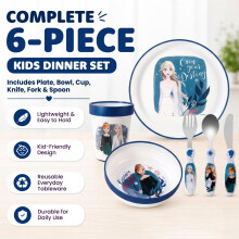 Frozen Kids 6 Piece Reusable Dinner Set - Plate/Bowl/Cup/Knife/Fork/Spoon - Childrens Dinnerware Tableware Cutlery Set