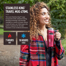 Thermos Stainless King Matt Black Travel Mug (470ml), Reusable Insulated Stainless Steel Coffee Cup for Hot or Cold Drinks, Vacuum Sealed Water Flask