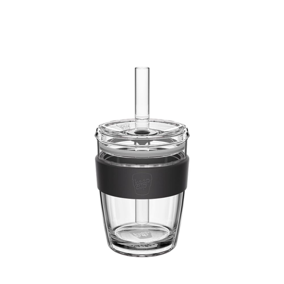 Keepcup Cold Cup - Longplay Double Wall Glass Ice Coffee Tumbler With Lid And Straw - 12Oz (340Ml) - Black