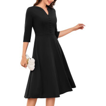 Robe mi-longue de cocktail élégante pour femme, décolleté en forme de cœur, ajustée, noire S — tenue mariage invité