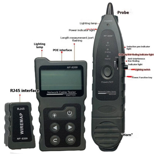 NF-8209 Network Cable Tester Cable Tracker POE NCV Ethernet Cable Wire Tester for CAT5/CAT6 Wire Tracer Length Test 2
