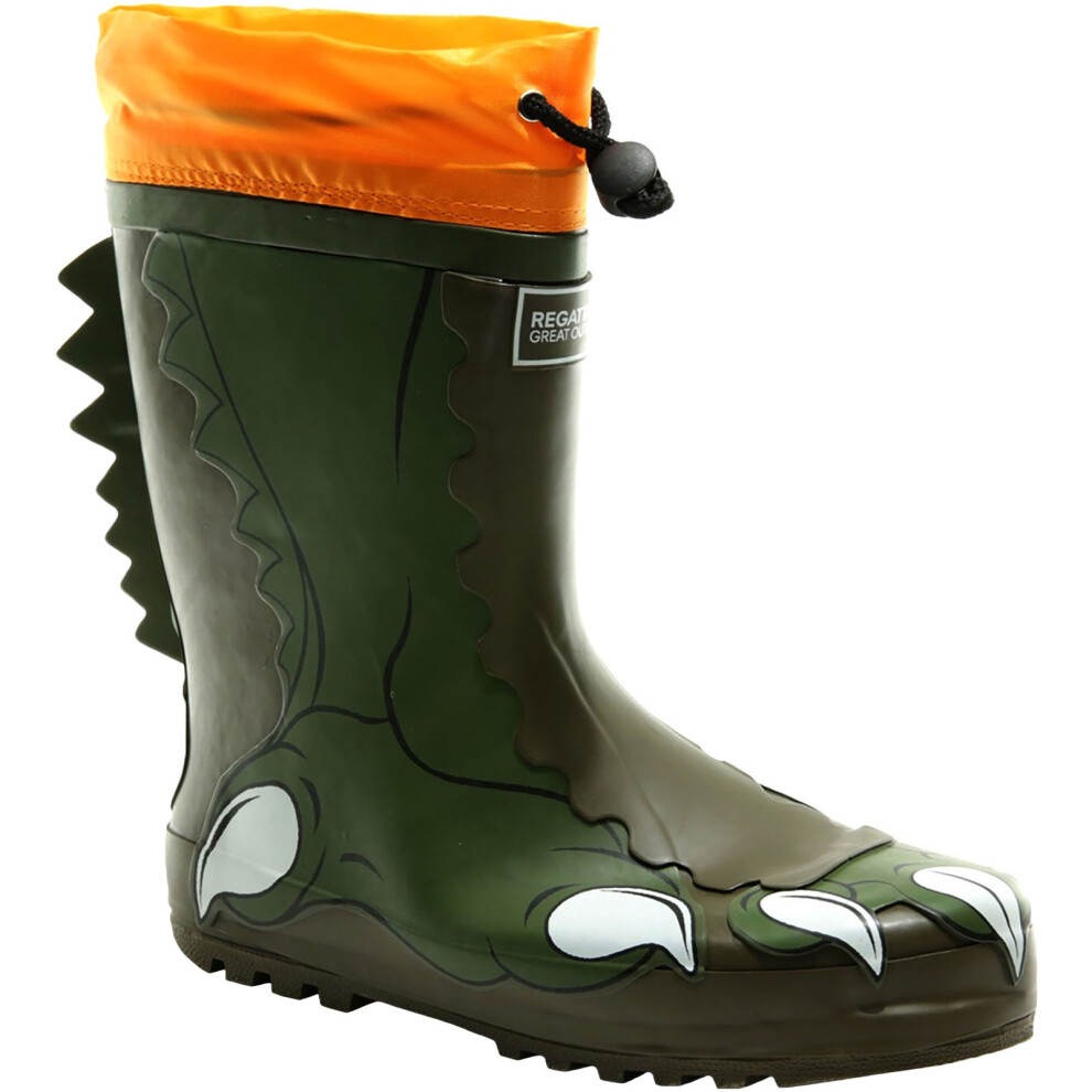 Regatta (4K, Dino Green) Kids Mudplay Animal Outdoor Walking Wellington Boots Rain Boots Wellies