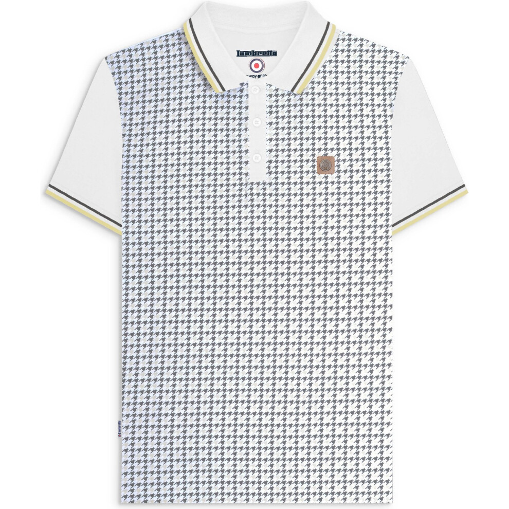 Lambretta (2Xl, White/Iron/Silver) Mens Houndstooth Short Sleeve Polo Shirt