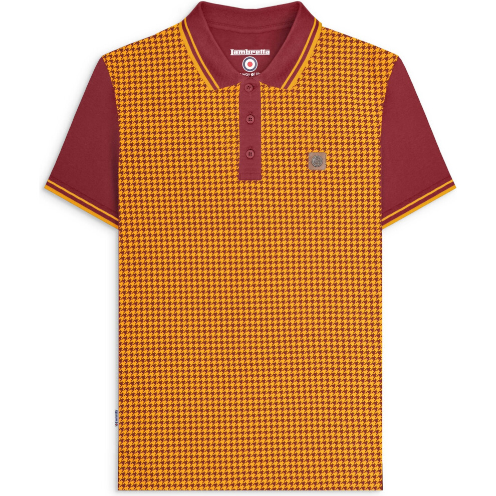 Lambretta (2Xl, Burgundy) Mens Houndstooth Short Sleeve Polo Shirt