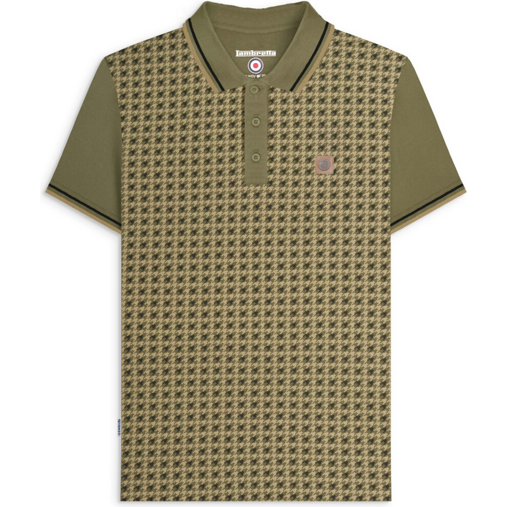 Lambretta (2Xl, Khaki) Mens Houndstooth Short Sleeve Polo Shirt