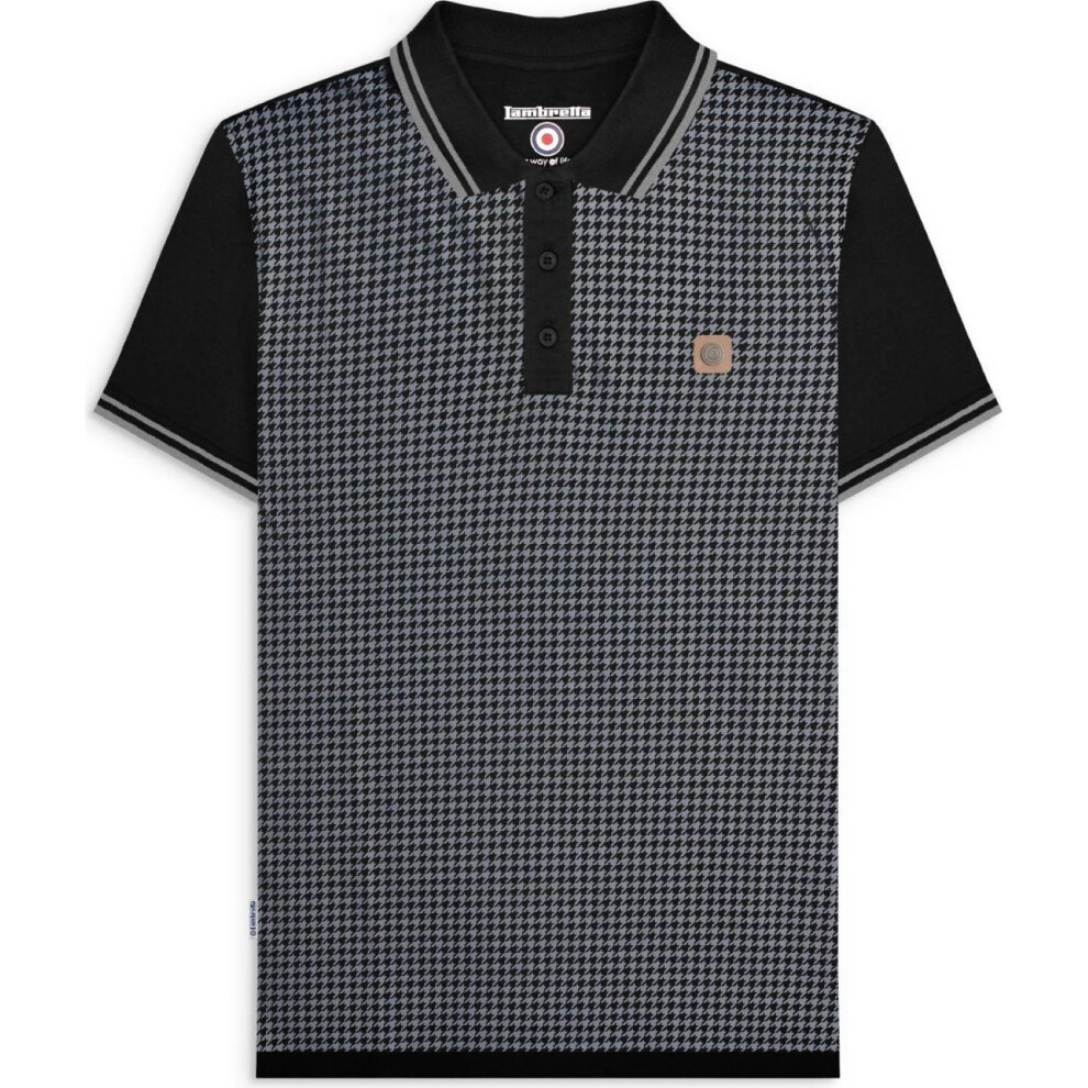 Lambretta (3Xl, Black/Iron) Mens Houndstooth Short Sleeve Polo Shirt