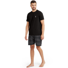 (L, Black/Charcoal) Snuggaroo Mens Short Sleeve Crew Neck T-Shirt Check Shorts PJs Pyjama Set