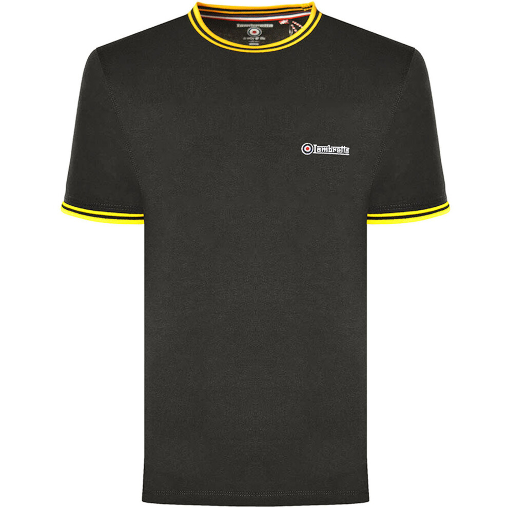 Lambretta (2Xl, Black/Gold) Mens Tipped Pique Casual Cotton Crew Neck Short Sleeve T-Shirt Tee Top