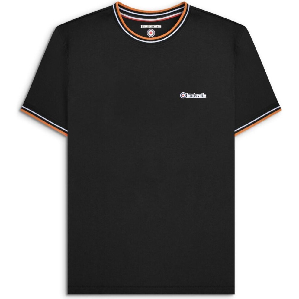 Lambretta (2Xl, Black/White/Orange) Mens Tipped Pique Casual Cotton Crew Neck Short Sleeve T-Shirt Tee Top