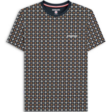 (4XL, Navy/Tobacco) Lambretta Mens Geo AOP Crew Neck Short Sleeve T-Shirt Tee Top