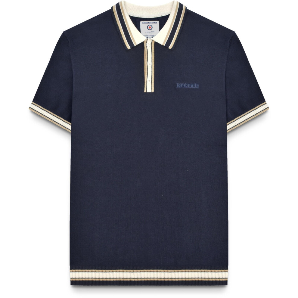 Lambretta (3Xl, Navy) Mens Baggio Tipped Knit Short Sleeve Polo Shirt