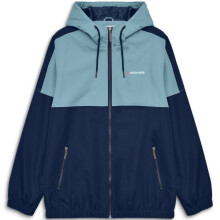 (L, Navy/Smoke Blue) Lambretta Mens Contrast Panel Full Zip Hooded Warm Winter Jacket Coat
