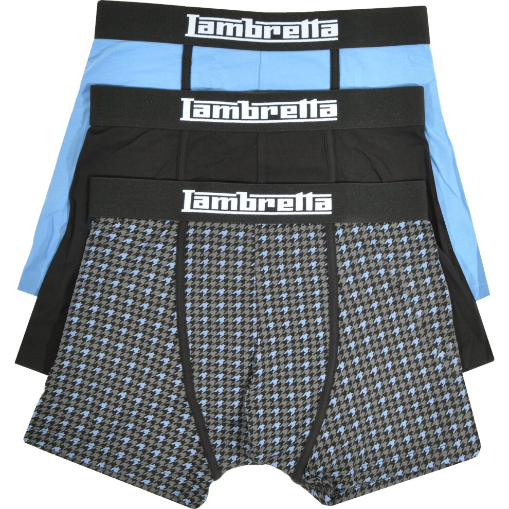 Lambretta (M, Black/Blue) Mens Houndstooth 3 Pack Boxer Shorts