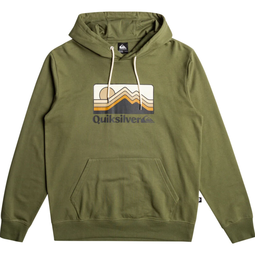 Quiksilver (S, Four Leaf Clover) Mens Gradient Mountains Hoodie Pullover Print Surf Mountain Pocket