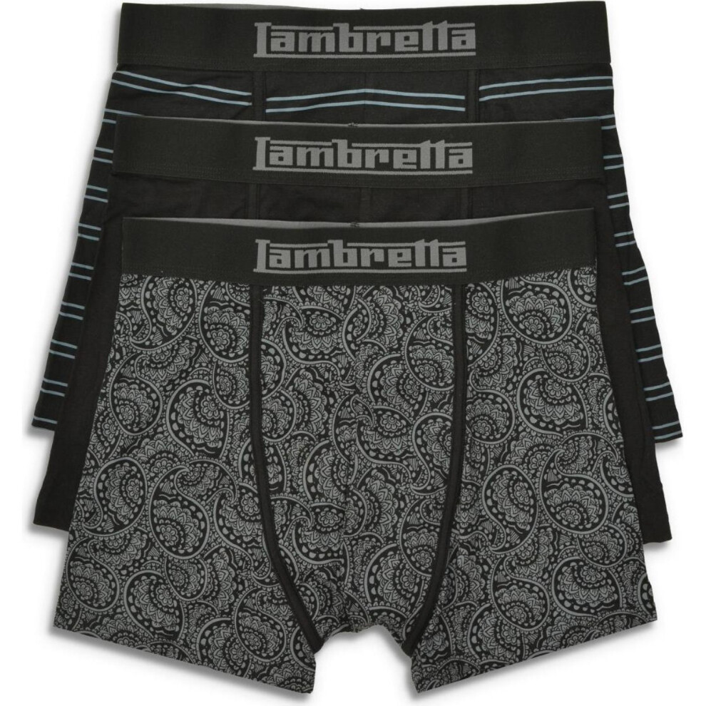 Lambretta (S, Black/Grey) Mens 3 Pack Boxer