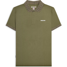 (M, Khaki) Lambretta Mens Gingham Collar Short Sleeve Polo Shirt