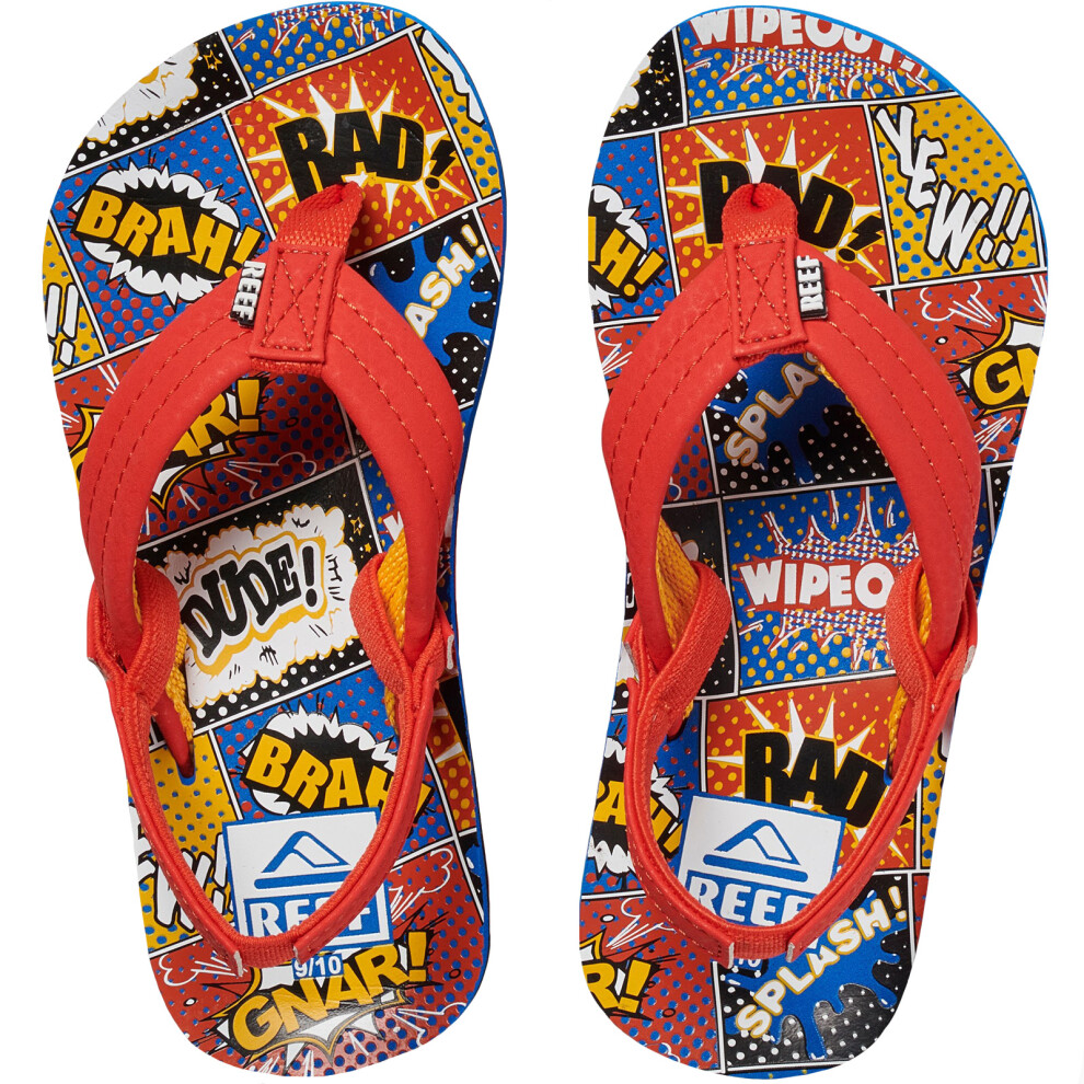 Reef (6K-7K, Comic Book) Unisex Kids Childrens Ahi Casual Beach Pool Sandals Thongs Flip Flops