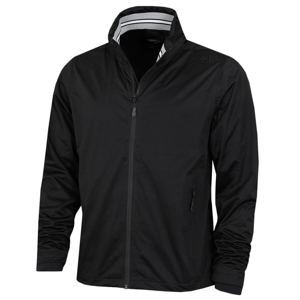 Calvin Klein (L, Black/Black) Mens 2026 Collar Detail Waterproof Stretch Golf Jacket