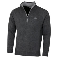 (L, Charcoal Marl/Light Grey) Calvin Klein Mens Lined Chunky Windproof Lined 1/2 Zip Sweater