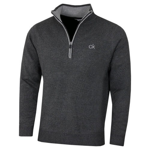 Calvin Klein (L, Charcoal Marl/Light Grey) Calvin Klein Mens Lined Chunky Windproof Lined 1/2 Zip Sweater