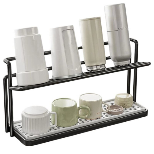 1PC Double-Layer Wrought Iron Drainage Tray Rack Countertop Glass Cup Cup Water Cup Multi-Layer Storage Rack
